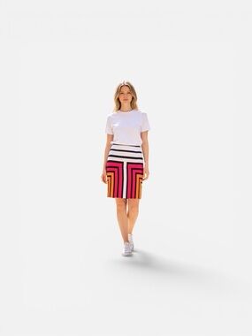 Worthington Colorblock Geo Knit Mini Skirt in Pink, Orange and Black